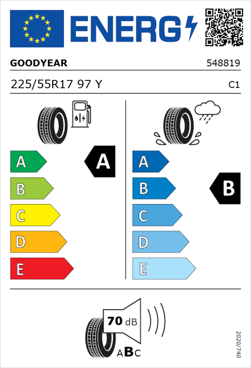 Tyre Label for Goodyear EfficientGrip Performance 225/55R17 97Y