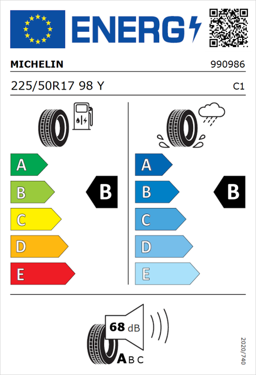 Tyre Label for Michelin Primacy 4 (ZP) 225/50R17 98Y