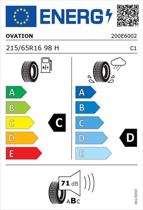 Tyre Label for Ovation VI-286 HT 215/65R16 98H