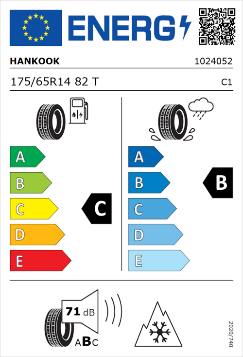 Tyre Label for Hankook Kinergy 4S 2 H750 175/65R14 82T