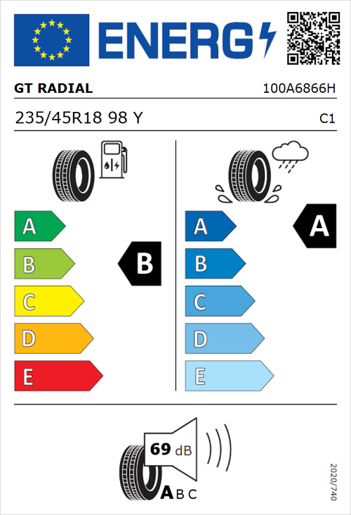 Tyre Label for GT Radial SportActive 2 235/45R18 98Y
