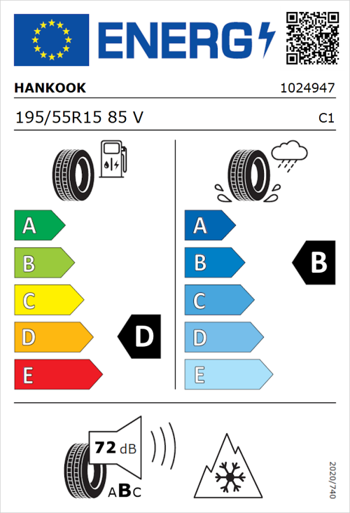 Tyre Label for Hankook Kinergy 4S 2 H750 195/55R15 85V