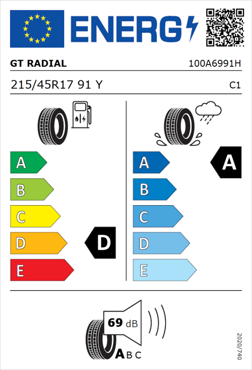 Tyre Label for GT Radial SportActive 2 215/45R17 91Y