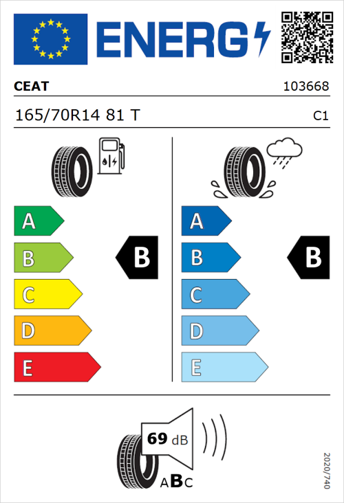Tyre Label for CEAT Eco Drive 165/70R14 81T