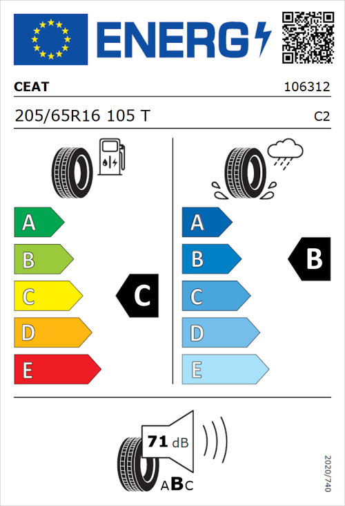 Tyre Label for CEAT EnduraDrive 205/65R16 105T