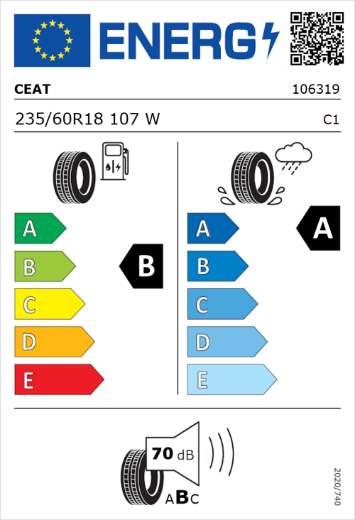 Tyre Label for CEAT SportDrive SUV 235/60R18 107W