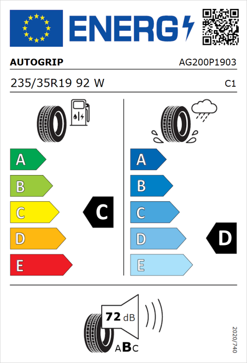 Tyre Label for Autogrip Grip 200 235/35R19 92W