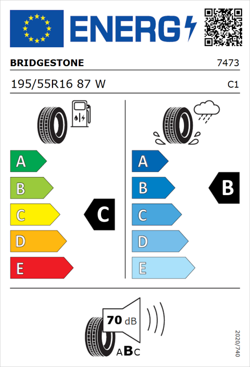 Tyre Label for Bridgestone Turanza ER300A 195/55R16 87W
