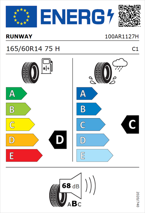 Tyre Label for Runway Enduro HP 165/60R14 75H
