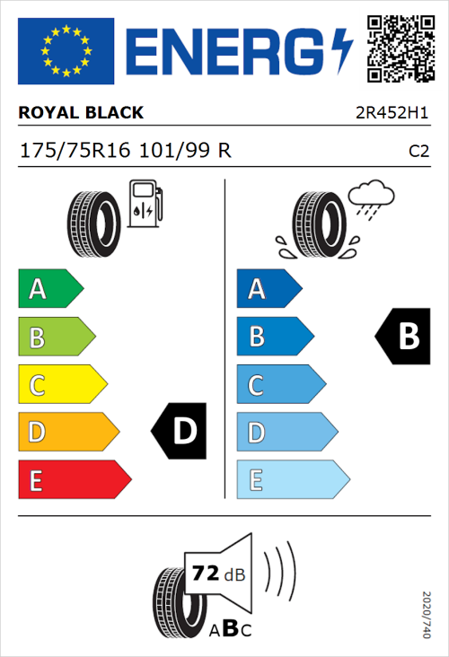 Tyre Label for Royal Black Commercial 175/75R16 101/99R